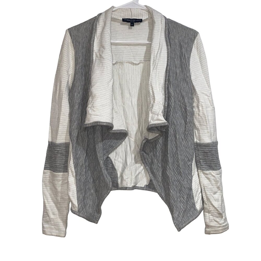 Generation Love Gray and White Ribbed Open Cardigan Size XS Womens Casual Rayon